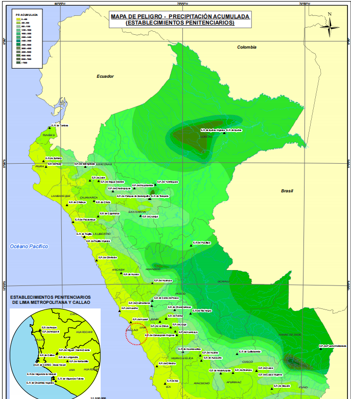 MAPA DE PELIGRO DE LLUVIAS INTENSAS APLICADO A LOS PENALES DEL PERÚ