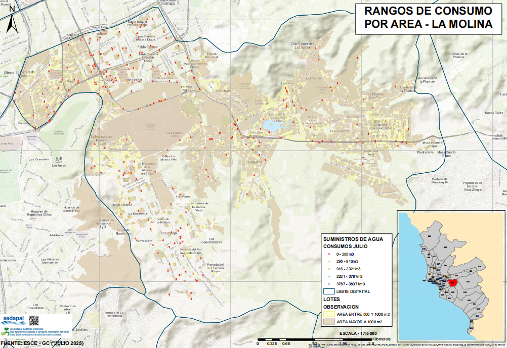 RANGOS DE CONSUMO DE AGUA POR AREA EN LA MOLINA